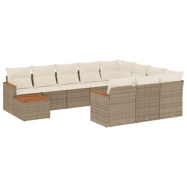 vidaXL Set de sof&aacute;s de jard&iacute;n 11pzas con cojines rat&aacute;n sint&eacute;tico beige