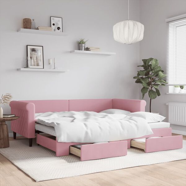 vidaXL Sofá cama nido con cajones terciopelo rosa 90x200 cm