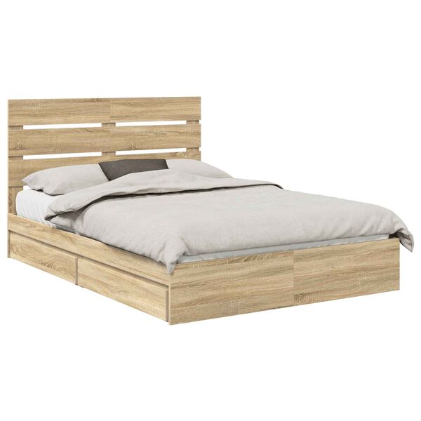 vidaXL Cama con almacenamiento con cabecera Roble Sonoma 140 x 200 cm