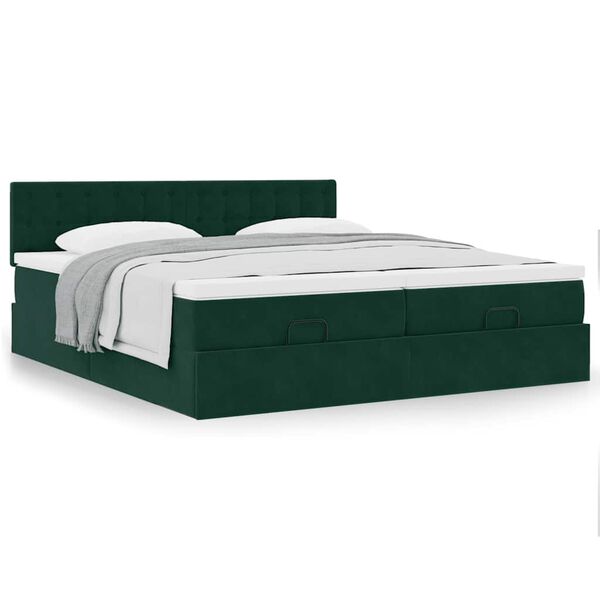 vidaXL Estructura de cama otomana colchones terciopelo verde oscuro