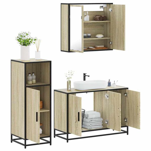 vidaXL Set de muebles de ba&ntilde;o 3 pzas madera contrachapada roble Sonoma