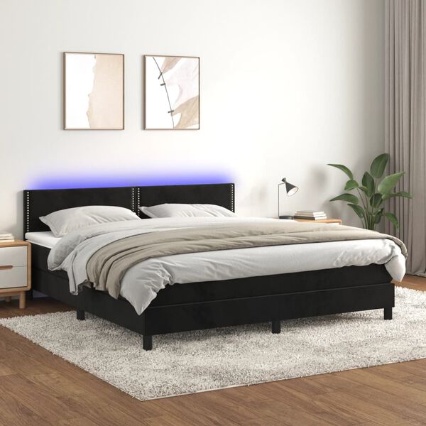 vidaXL Cama box spring colch&oacute;n y LED terciopelo negro 160x200 cm