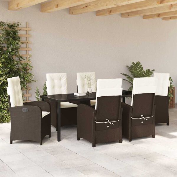 vidaXL Conjunto de Comedor de Jard&iacute;n 7 pcs Marr&oacute;n rat&aacute;n sint&eacute;tico