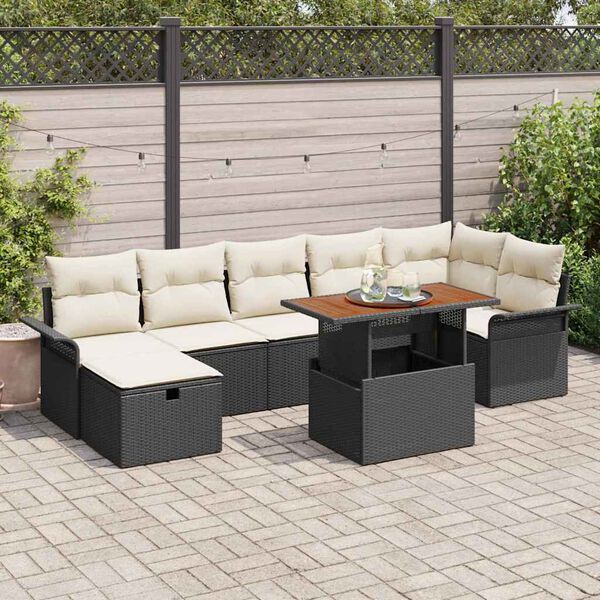vidaXL Conjunto de sof&aacute; de jard&iacute;n 8 pcs Negro rat&aacute;n sint&eacute;tico