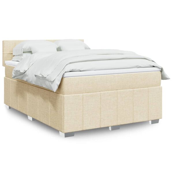 vidaXL Cama box spring con colch&oacute;n tela color crema 140x200 cm