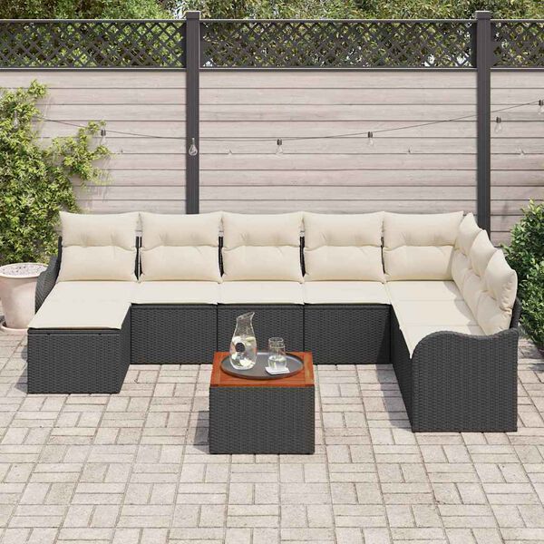 vidaXL Conjunto de sofás de jardín 9 pcs Negro ratán sintético