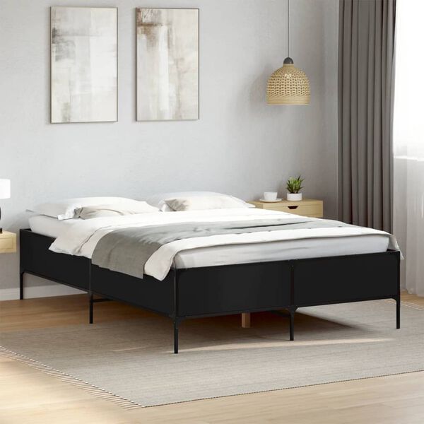 vidaXL Estructura de cama madera de ingenier&iacute;a y metal negro 140x190cm