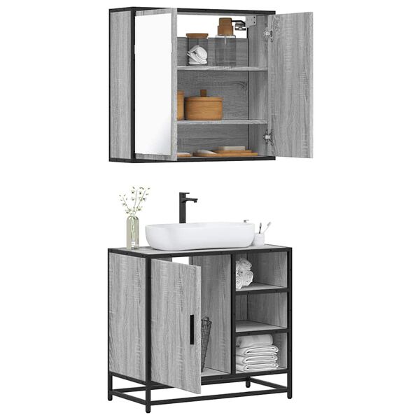 vidaXL Set de muebles de baño 2 pzas madera contrachapada gris sonoma