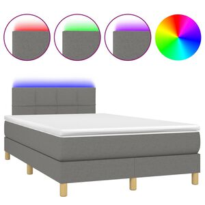 vidaXL Cama box spring con colch&oacute;n y LED tela marr&oacute;n oscuro 120x190 cm