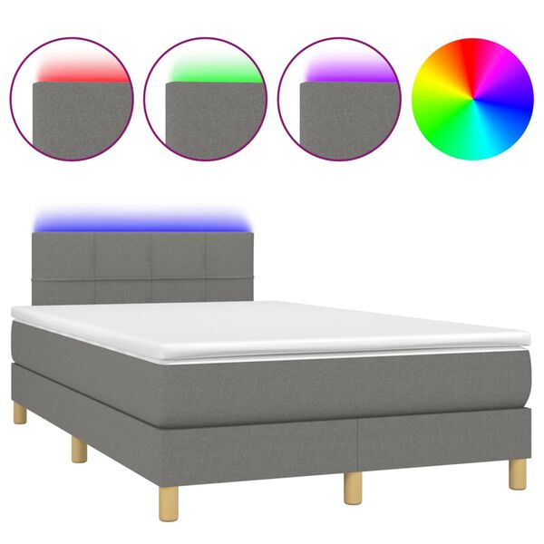 vidaXL Cama box spring con colch&oacute;n y LED tela marr&oacute;n oscuro 120x190 cm