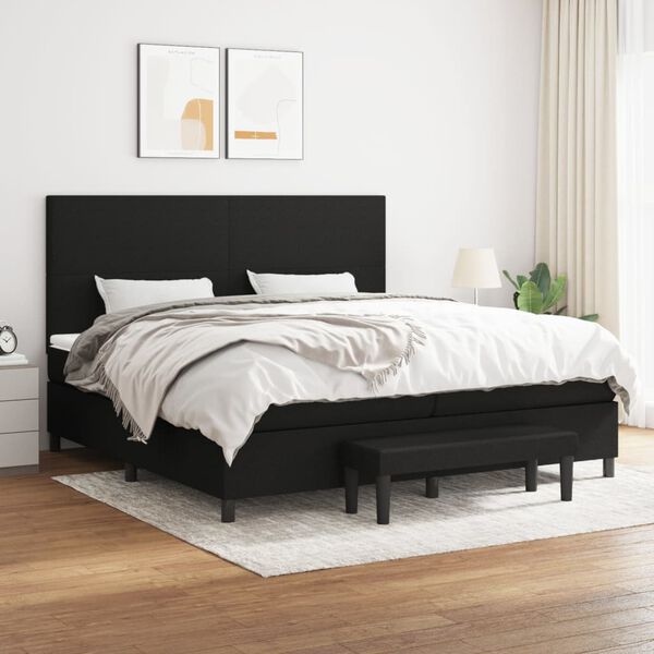 vidaXL Cama box spring con colch&oacute;n tela negro 200x200 cm