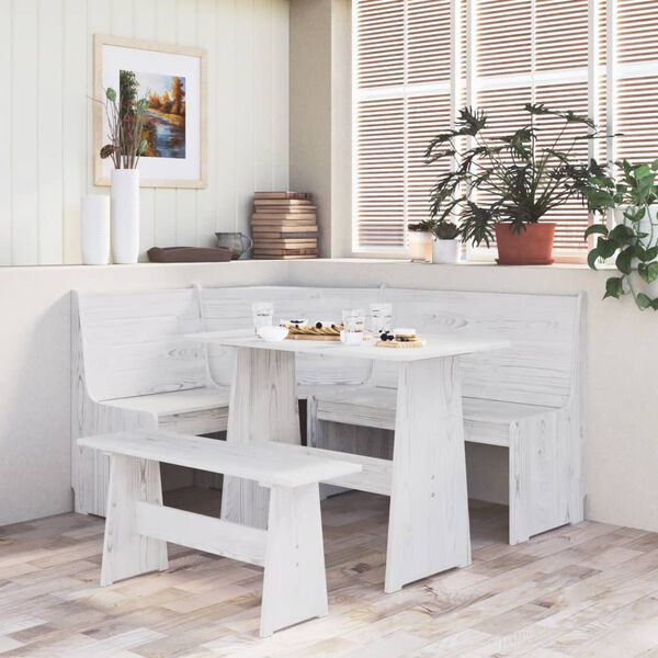 vidaXL Juego de comedor REINE 3 pzas madera maciza de pino blanco