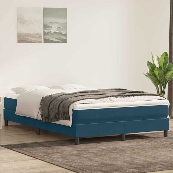 vidaXL Cama box spring sin colch&oacute;n azul oscuro terciopelo 140x220 cm