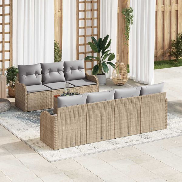 vidaXL Conjunto de sof&aacute;s de jard&iacute;n 8 pcs Beige rat&aacute;n sint&eacute;tico