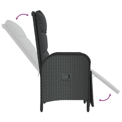 vidaXL Sillas de jardín reclinables con cojines 2 uds ratán PE negro