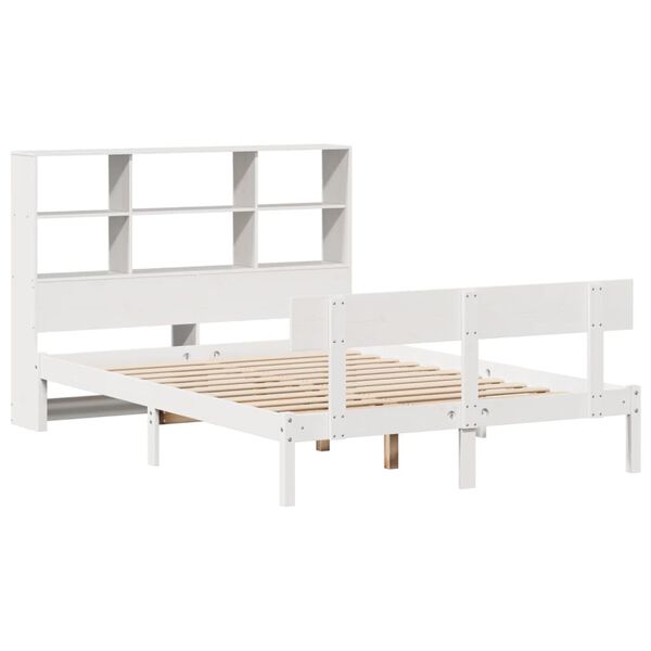 vidaXL Cama con estanter&iacute;a sin colch&oacute;n madera maciza blanca 120x190 cm