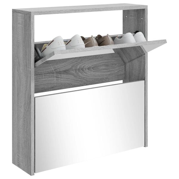 vidaXL Mueble zapatero con espejo 2 niveles gris Sonoma 63x17x67 cm