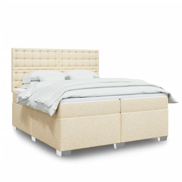 vidaXL Cama box spring con colch&oacute;n tela color crema 200x200 cm
