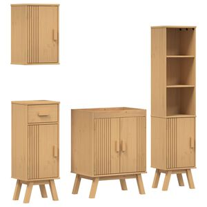 vidaXL Juego de muebles de baño 4 pcs Marrón Madera maciza de Pino