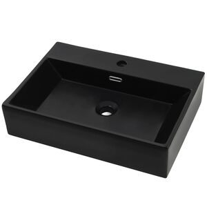 vidaXL Lavabo con orificio para grifo cer&aacute;mica 76x42,5x14,5 cm negro