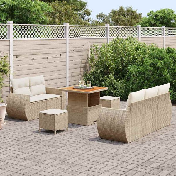 vidaXL Conjunto de sof&aacute; de jard&iacute;n 8 pcs Beige y Crema rat&aacute;n sint&eacute;tico