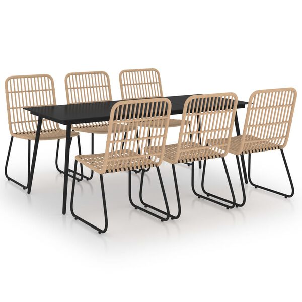 vidaXL Juego de comedor para jard&iacute;n 7 piezas rat&aacute;n sint&eacute;tico y vidrio