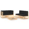 vidaXL Juego de muebles de jard&iacute;n 5 pzas y cojines madera maciza pino