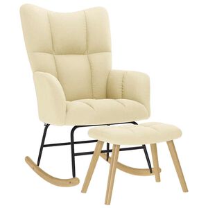 vidaXL Sill&oacute;n mecedora con taburete tela color crema