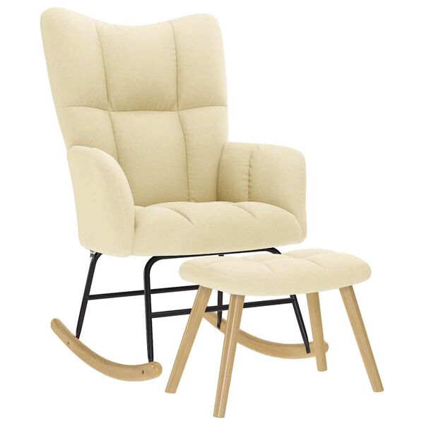 vidaXL Sill&oacute;n mecedora con taburete tela color crema