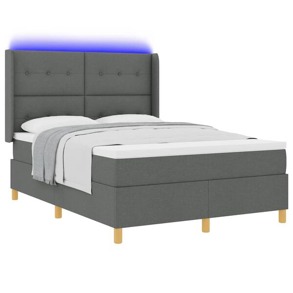vidaXL Cama tipo Box Spring con colch&oacute;n con LED Gris 140 x 190 cm tela