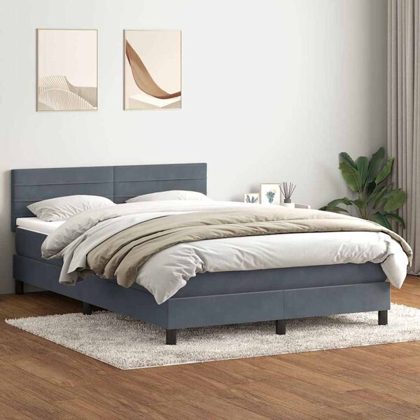 vidaXL Cama box spring con colch&oacute;n y LED terciopelo gris oscuro 160x210 cm
