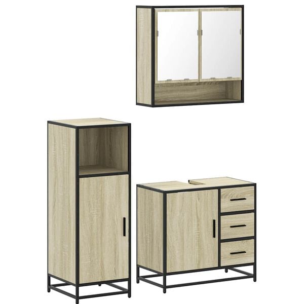 vidaXL Set de muebles de baño 3 pzas madera contrachapada roble Sonoma