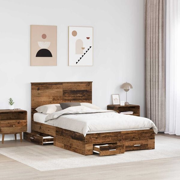 vidaXL Estructura de cama con cabecera Madera vieja 120 x 190 cm