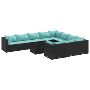 vidaXL Set de sof&aacute;s de jard&iacute;n 11 pzas y cojines rat&aacute;n sint&eacute;tico negro