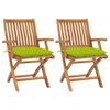 vidaXL Sillas de jard&iacute;n 2 uds madera teca con cojines verde brillante