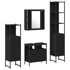 vidaXL Juego de muebles de ba&ntilde;o 4 pcs Roble Negro Madera de ingenier&iacute;a