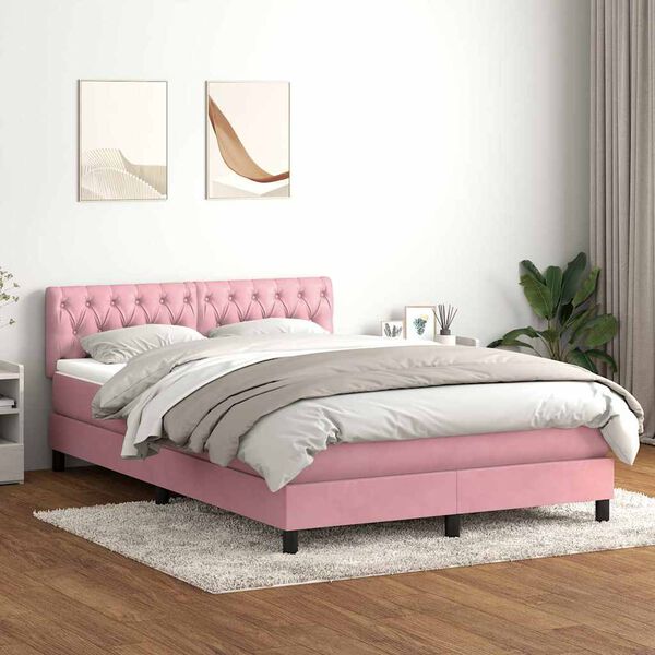 vidaXL Cama box spring con colch&oacute;n terciopelo rosa 140x210 cm