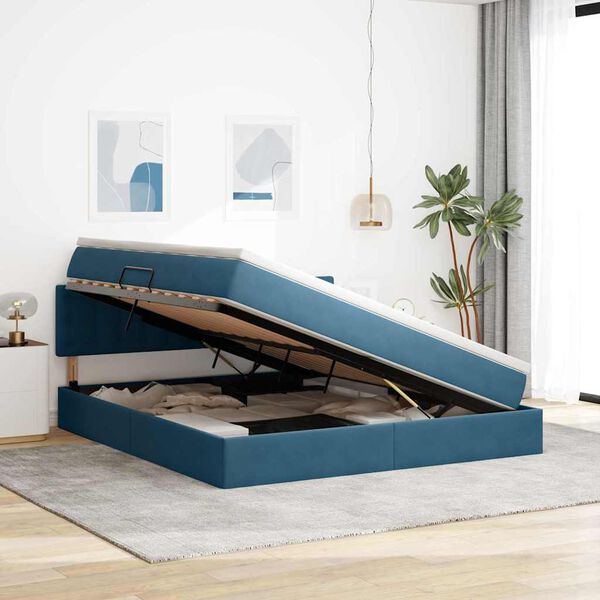 vidaXL Cama con almacenamiento Azul Oscuro 160 x 200 cm Terciopelo