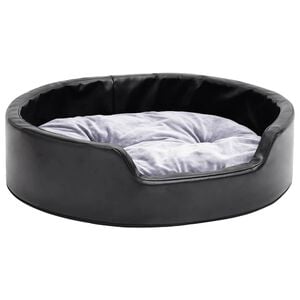 vidaXL Cama para perros felpa y cuero sint&eacute;tico negro gris 69x59x19 cm