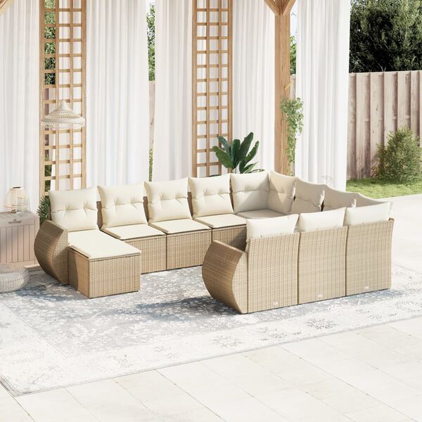 vidaXL Set de sofás de jardín 11pzas con cojines ratán sintético beige