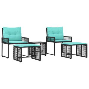 vidaXL Juego de muebles de exterior con coj&iacute;n 5 pcs Negro y Turquesa