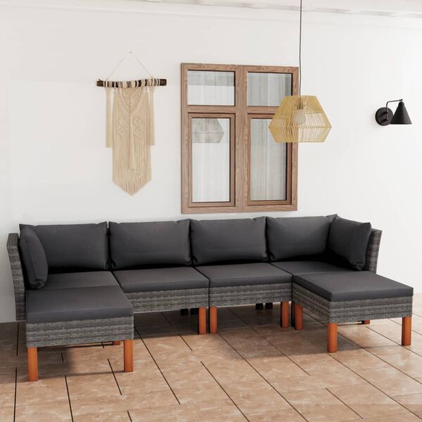 vidaXL Set de muebles de jard&iacute;n 6 pzas y cojines rat&aacute;n sint&eacute;tico gris