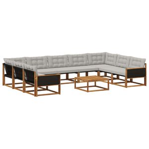 vidaXL Conjunto de sof&aacute;s de exterior 10 pcs Natural y Gris Claro