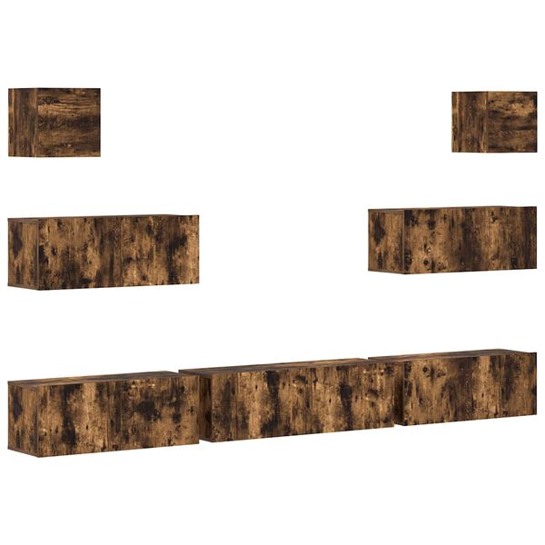 vidaXL Set de muebles de TV 7 pzas madera contrachapada roble ahumado