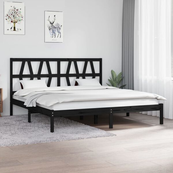 vidaXL Estructura de cama doble sin colch&oacute;n madera maciza negro