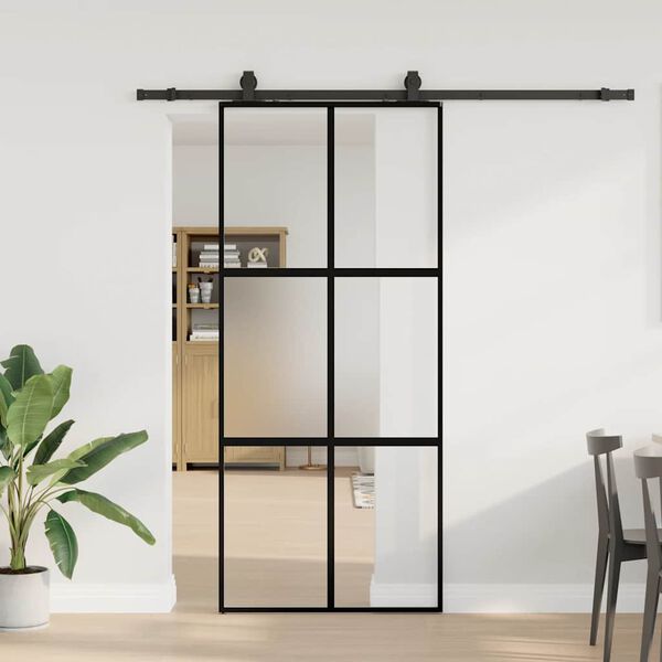 vidaXL Puerta corredera con herrajes negro 90x205 cm vidrio templado