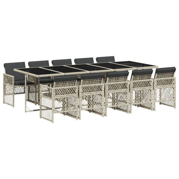 vidaXL Set de comedor de jard&iacute;n 11 pzas y cojines rat&aacute;n sint&eacute;tico gris