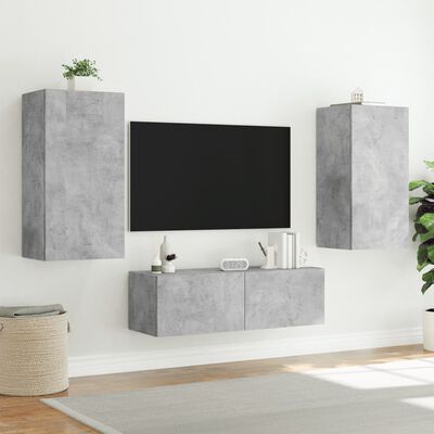 vidaXL Mueble de TV de pared con luces LED gris hormigón 40,5x35x80 cm