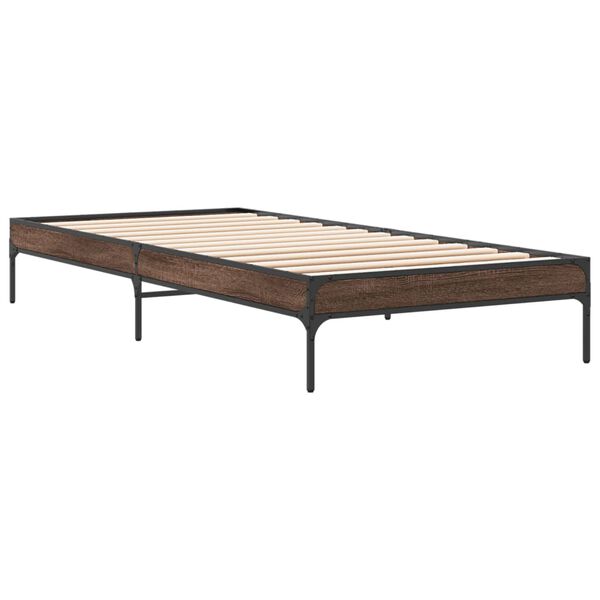 vidaXL Estructura cama madera ingenier&iacute;a metal roble marr&oacute;n 90x200 cm