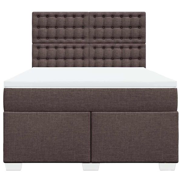 vidaXL Cama box spring con colch&oacute;n tela marr&oacute;n oscuro 140x190 cm